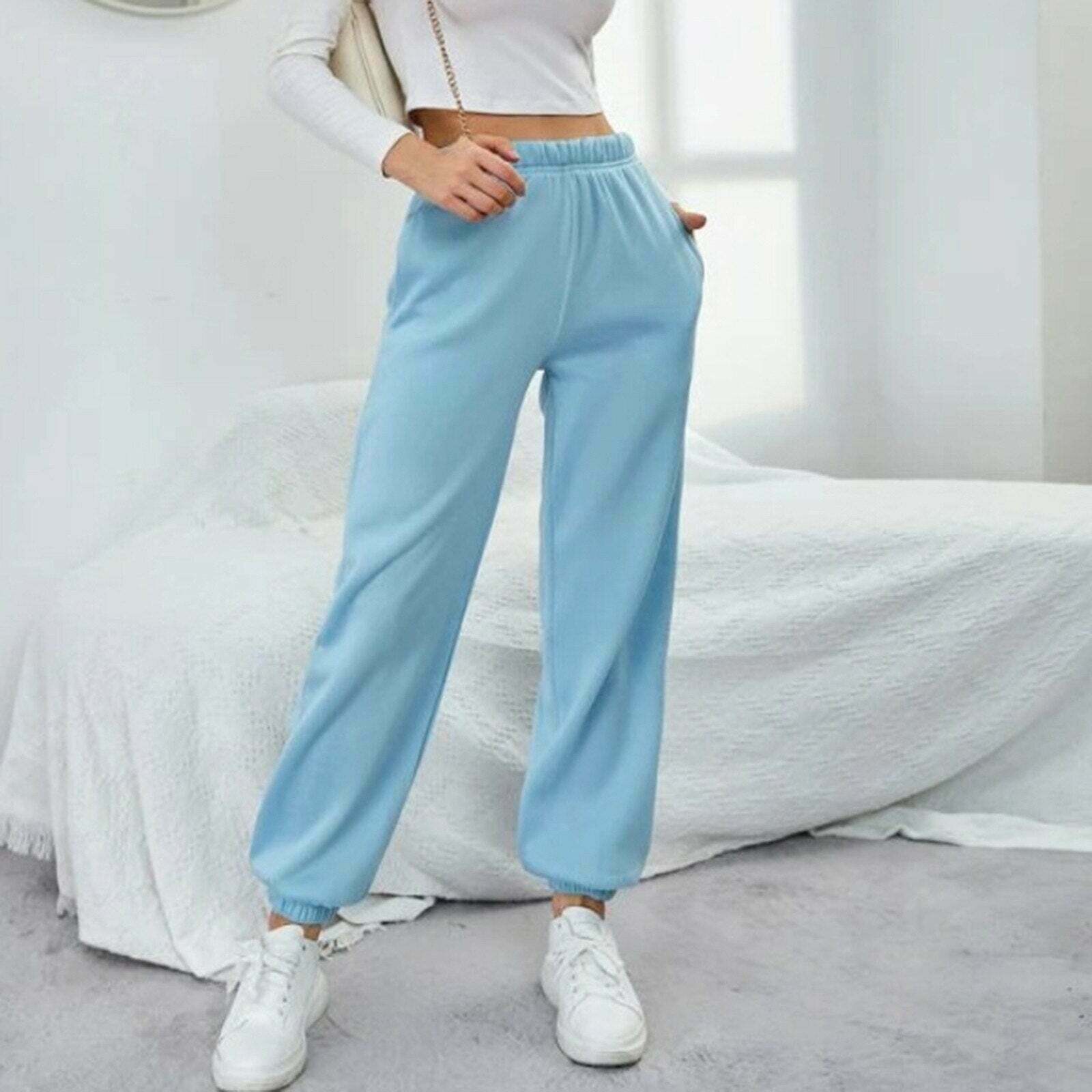 Y2K High Waist Yoga Sweatpants with Pockets - Comfy Grunge Aesthetic Activewear