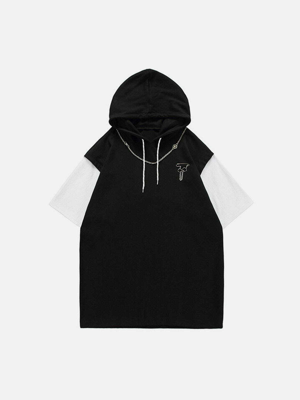 Y2K Hooded Detachable Necklace Tee - Retro Grunge Summer Outfit for Y2K Vibes