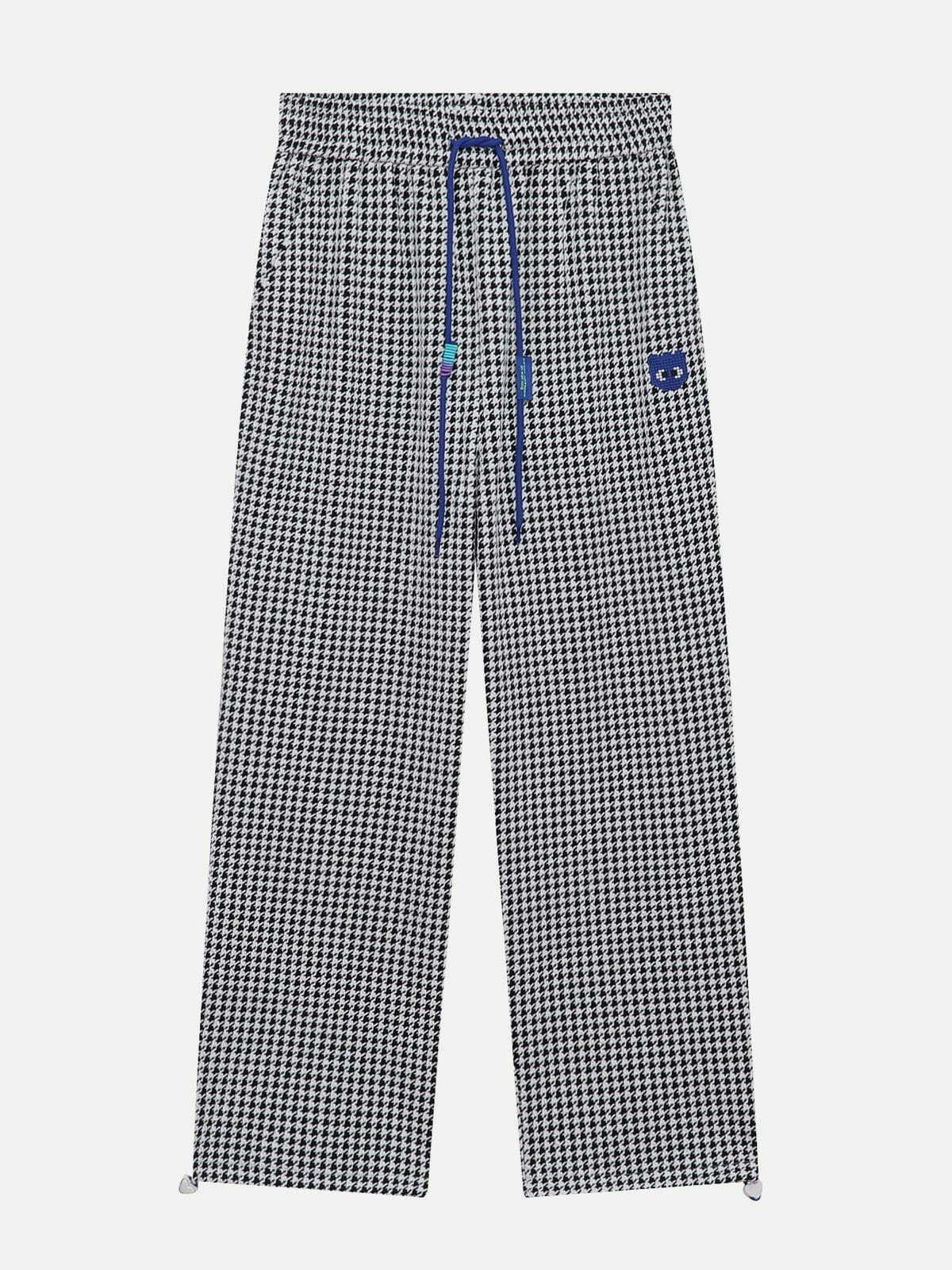 Y2K Houndstooth Straight-Leg Pants - Retro 90s Grunge Outfit for Summer Parties & Casual Wear