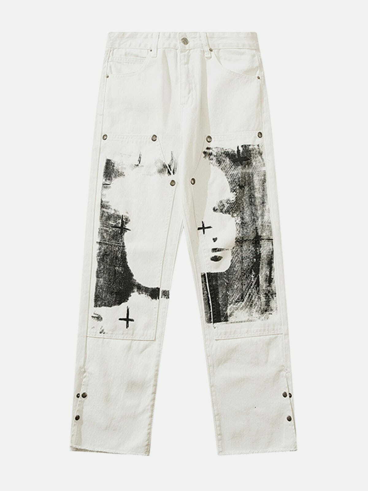 Y2K Ink Splash Jeans: Retro Grunge Summer Outfit for 90s Party Vibes & Popstar Style