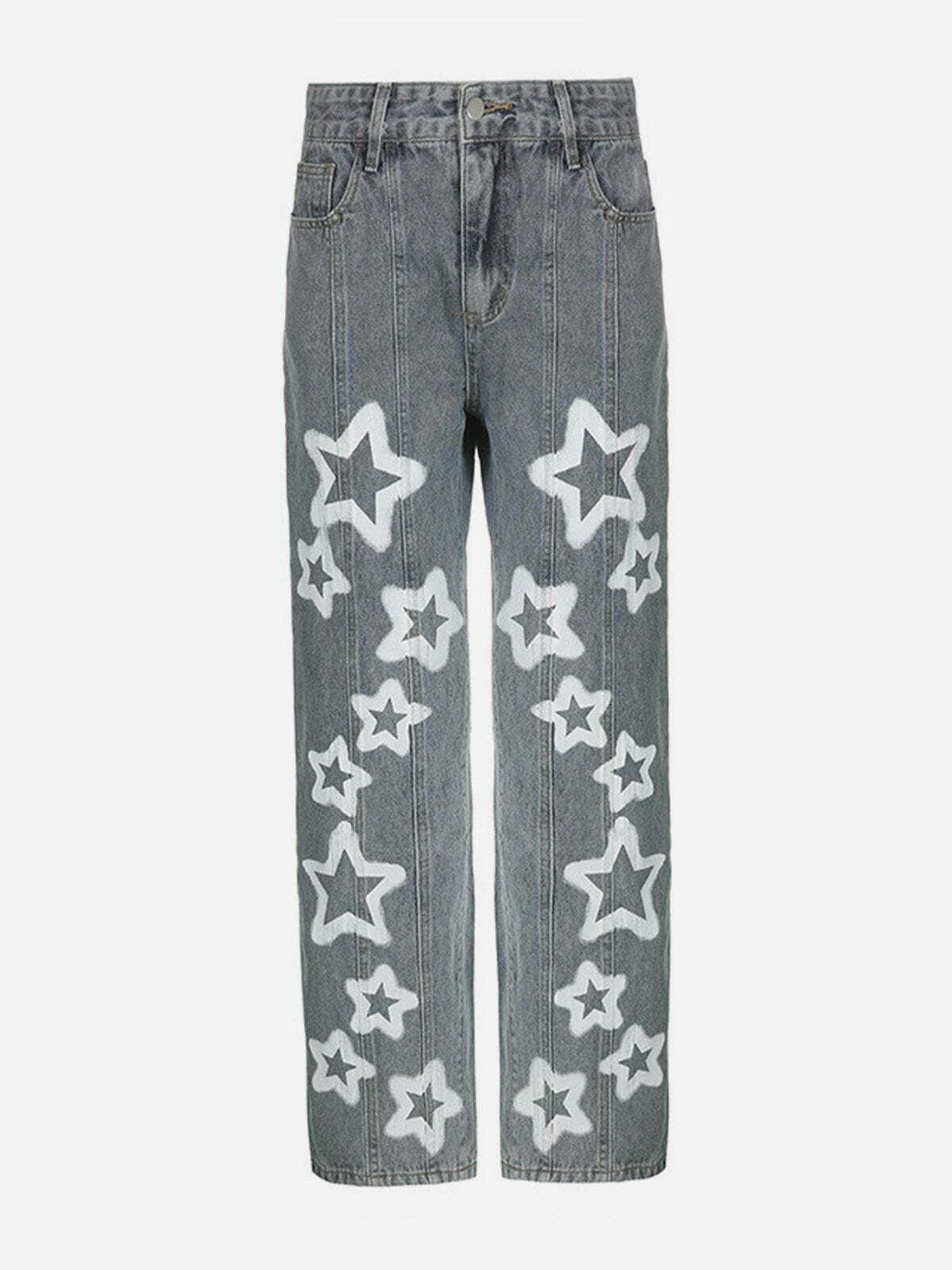 Y2K Irregular Star Print Jeans - Retro 90s Grunge Outfit for Summer Parties & Clubbing