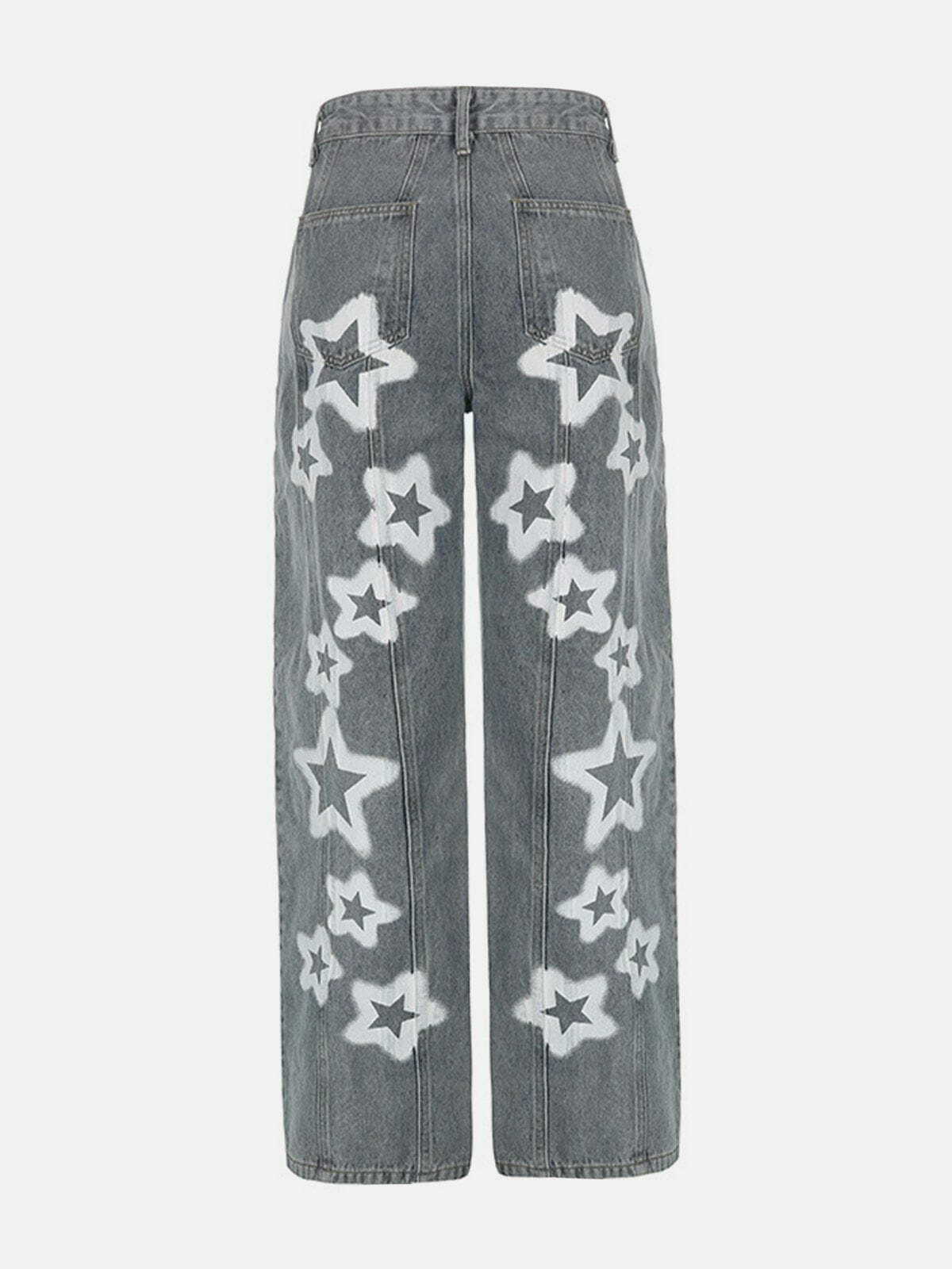 Y2K Irregular Star Print Jeans - Retro 90s Grunge Outfit for Summer Parties & Clubbing