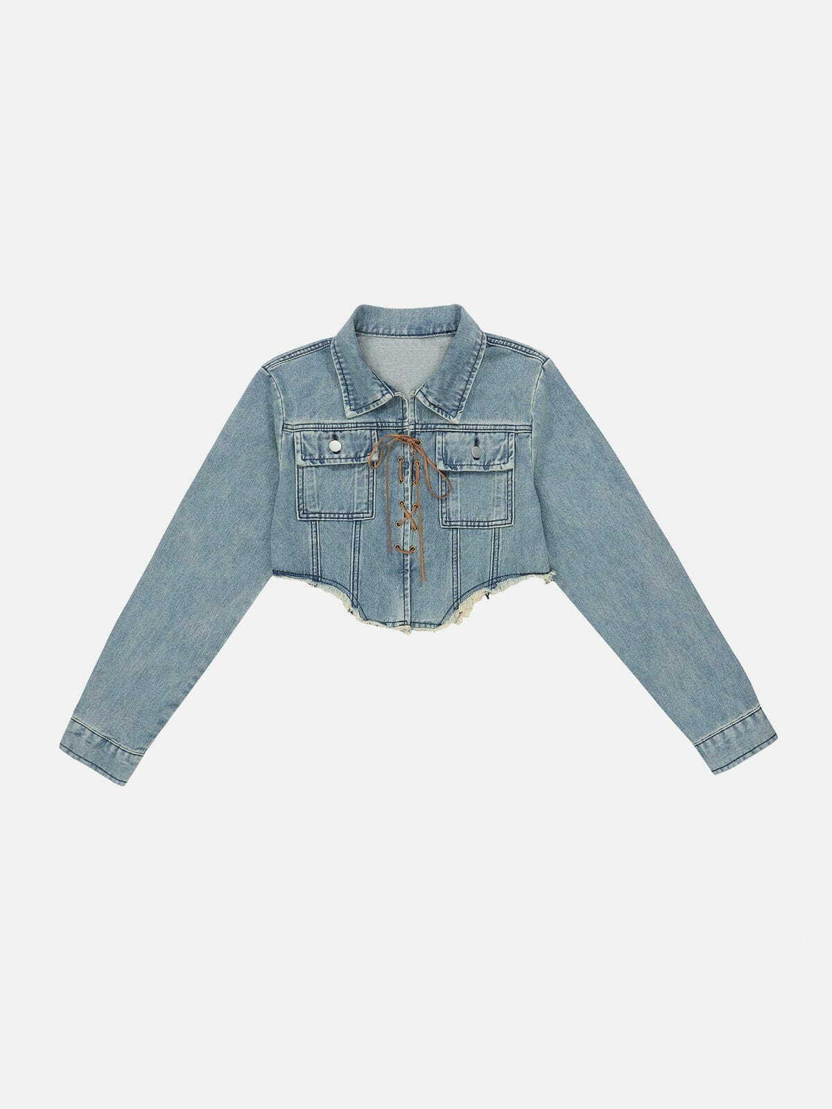 Y2K Lace-Up Denim Jacket: Retro Grunge Style for Summer Outfits & 90s Party Vibes