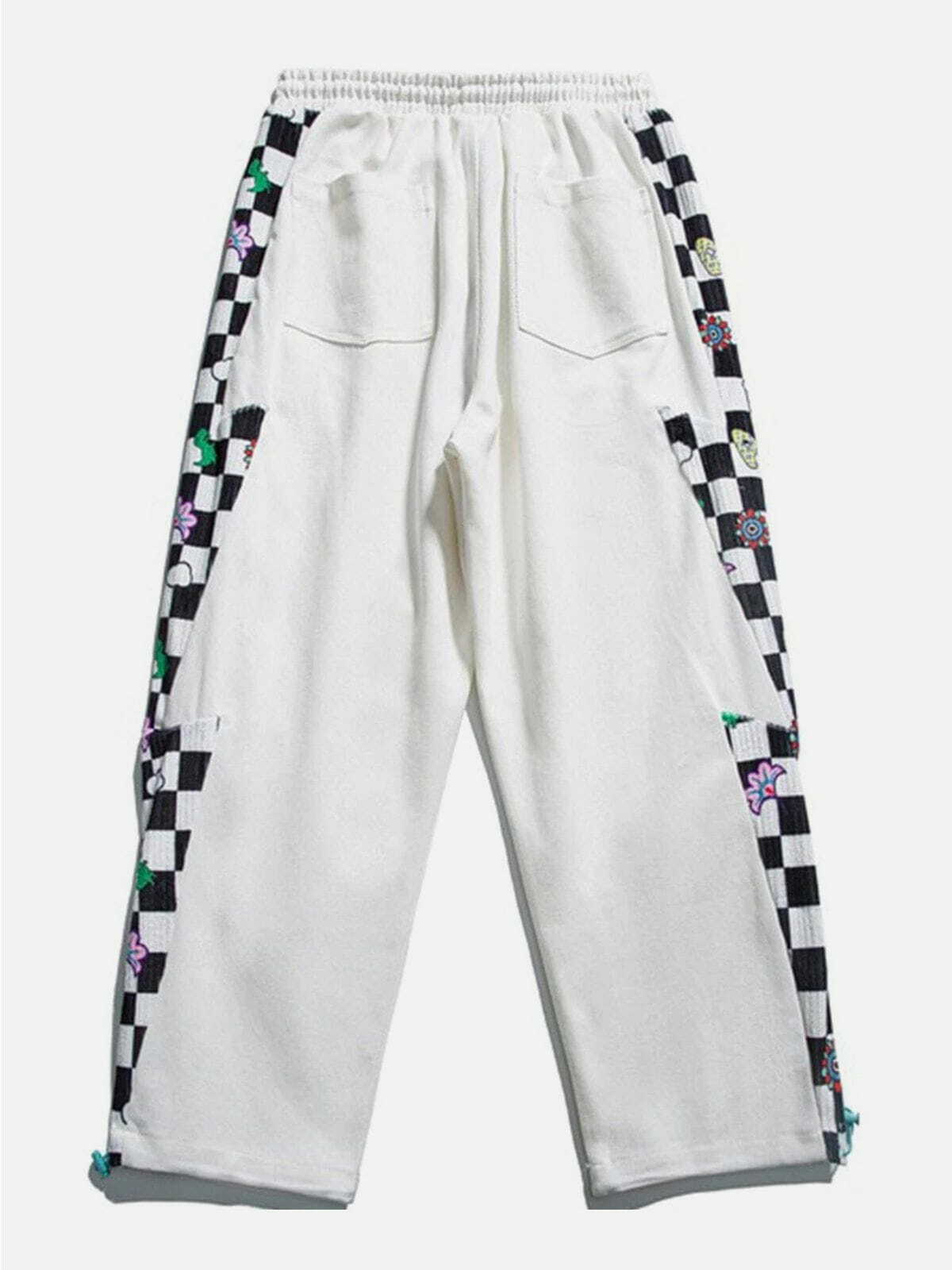 Y2K Lattice Stitching Sweatpants - Retro 90s Grunge Outfit for Summer Parties & Casual Wear