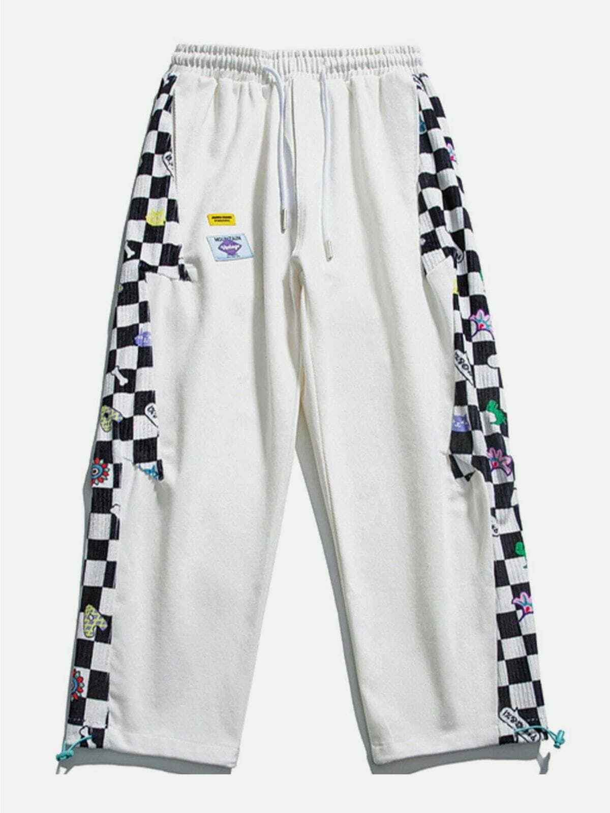 Y2K Lattice Stitching Sweatpants - Retro 90s Grunge Outfit for Summer Parties & Casual Wear