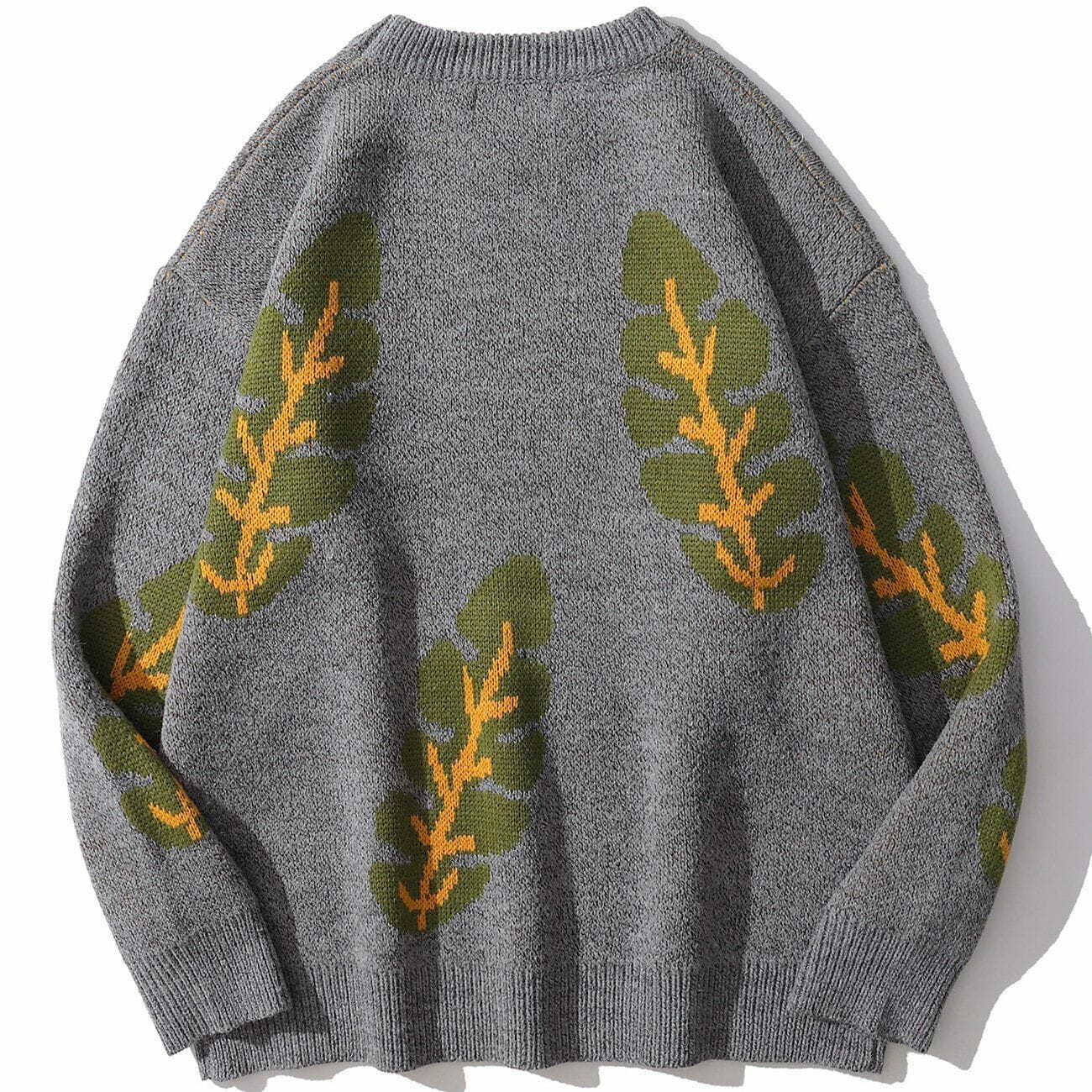 Y2K Leaf Print Knit Sweater - Retro 90s Grunge Style for Summer Outfits & Parties