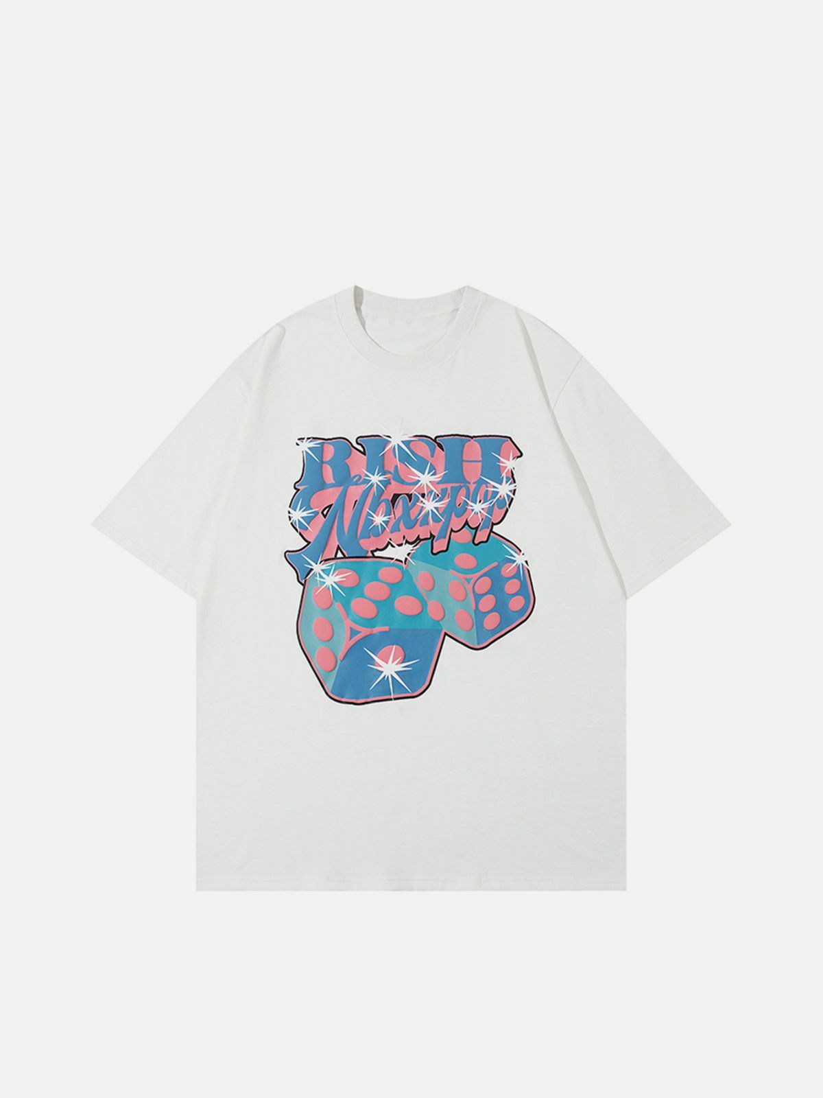 Y2K Letter Dice Print Tee - Retro 90s Grunge Top for Summer Party & Club Outfits