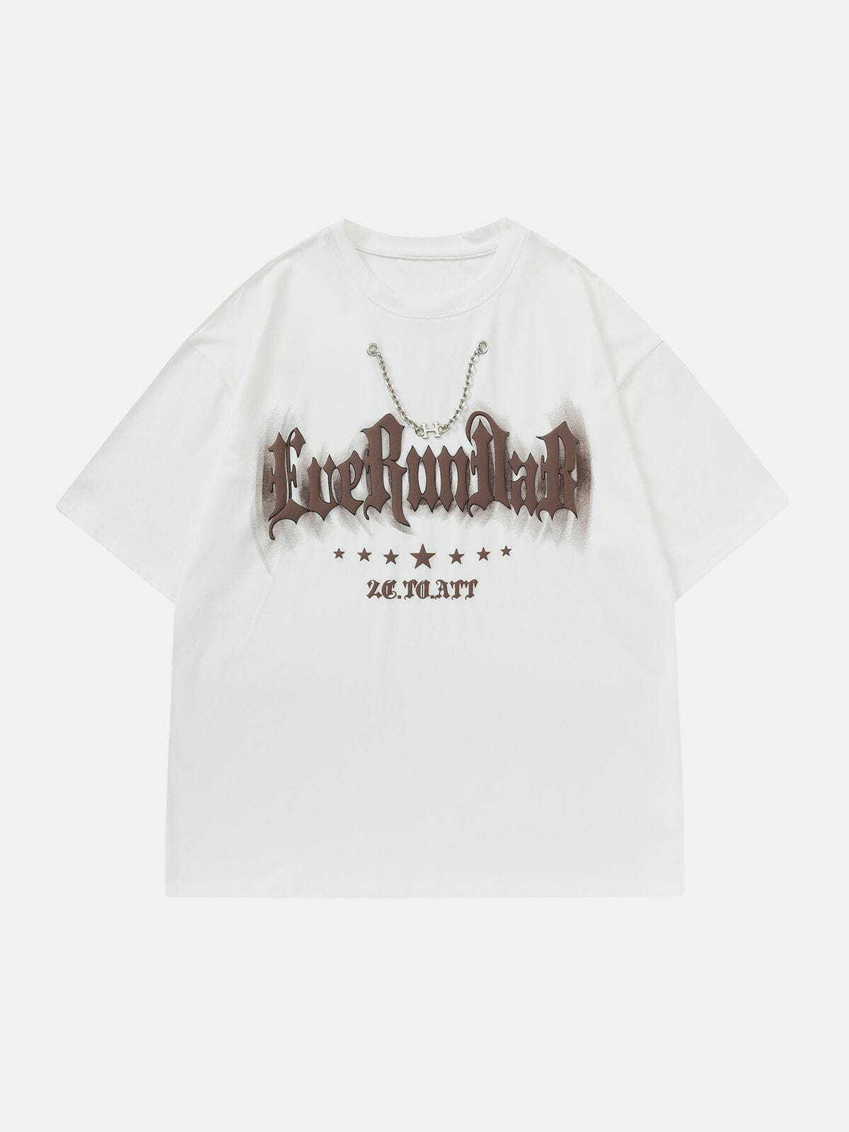 Y2K Letter Print Chain Decor Tee - Retro 90s Grunge Top for Summer Party Outfits