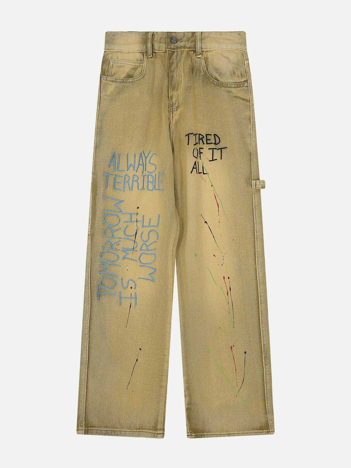 Y2K Letter Print Jeans: Retro 90s Grunge Outfit for Summer Parties & Club Looks