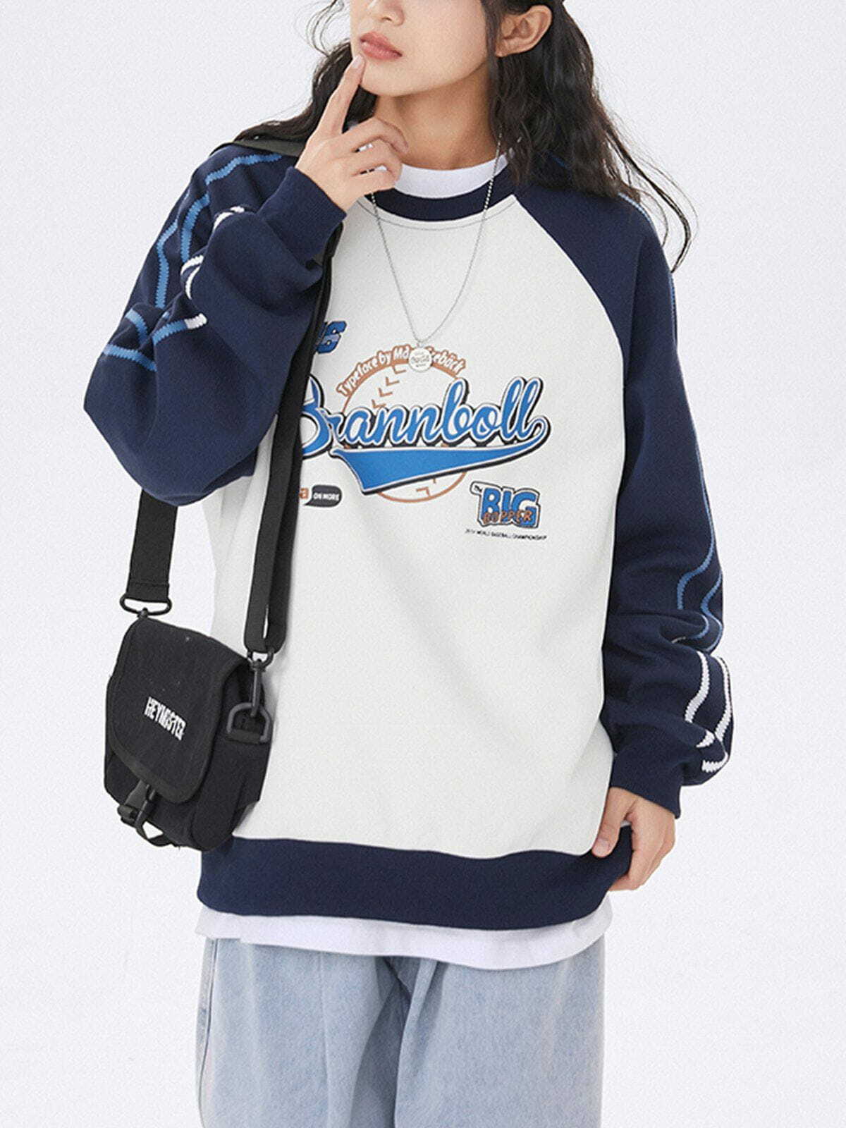 Y2K Letter Print Panel Side Stripe Sweatshirt - Retro 90s Grunge Summer Outfit Essential