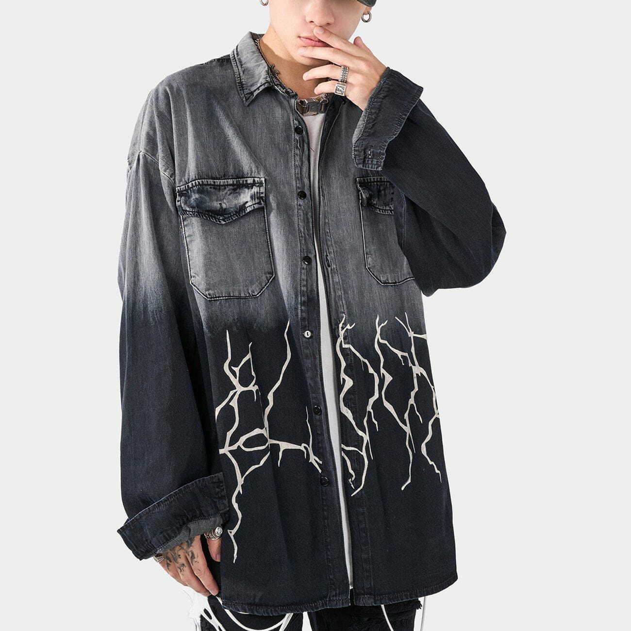 Y2K Lightning Gradient Jacket - Retro 90s Grunge Summer Outfit for Party & Club Looks