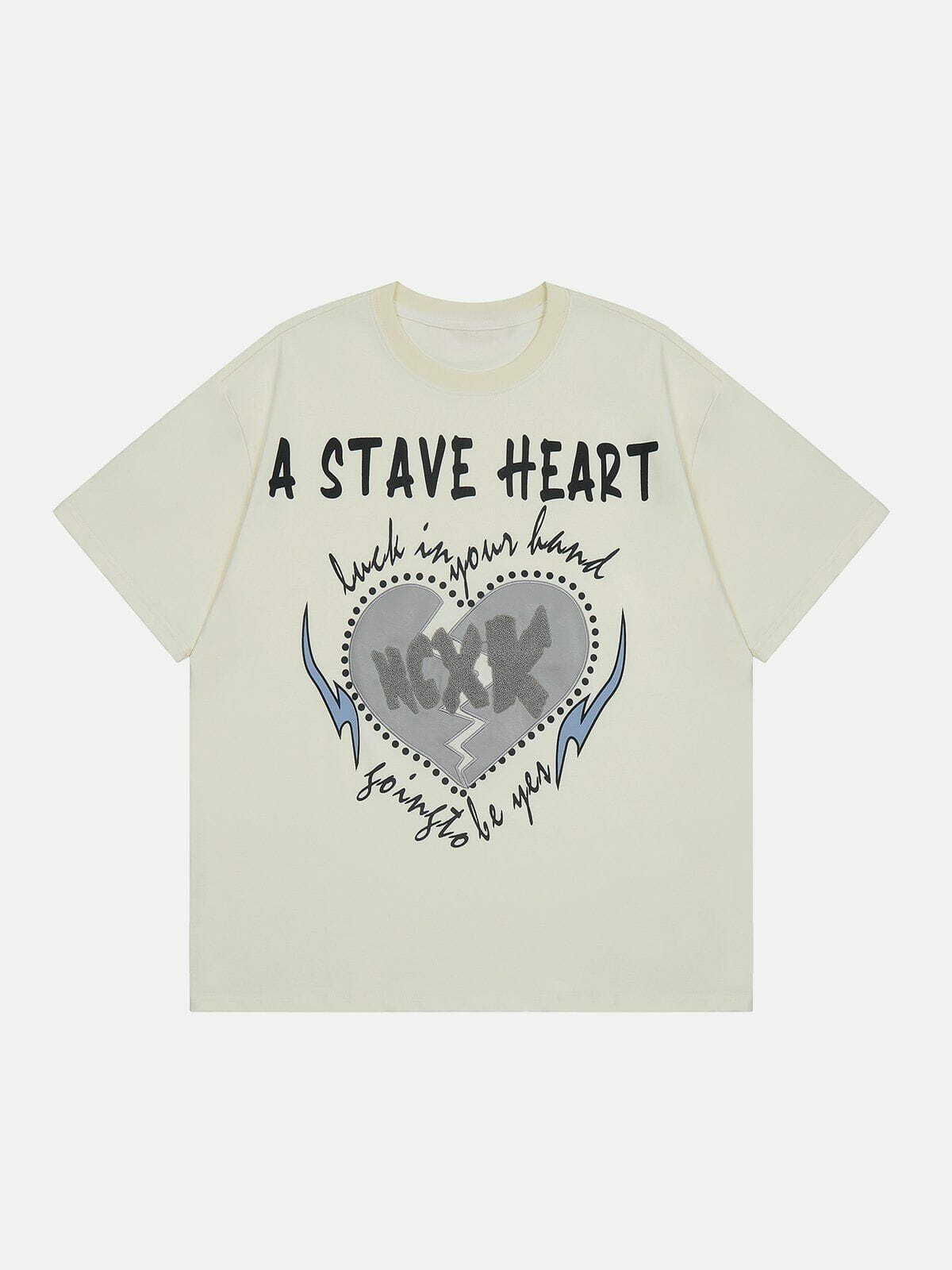 Y2K Lightning Heart Print Tee - Retro 90s Grunge Summer Outfit for Y2K Vibes