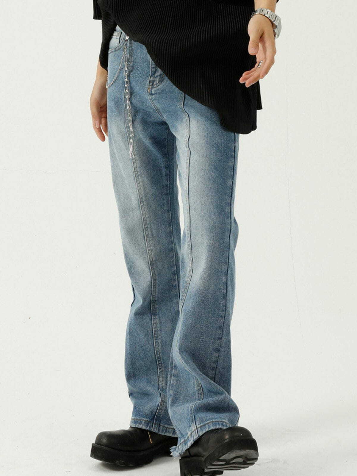 Y2K Loose-Fit Micro-Flare Frayed Jeans for Retro 90s Grunge & Summer Outfits