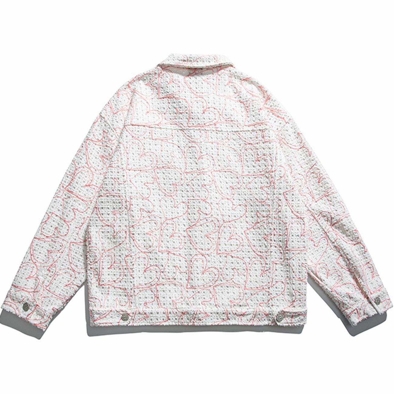 Y2K Love Heart Pattern Hole Jacket - Retro Grunge Summer Outfit for Y2K Party Vibes