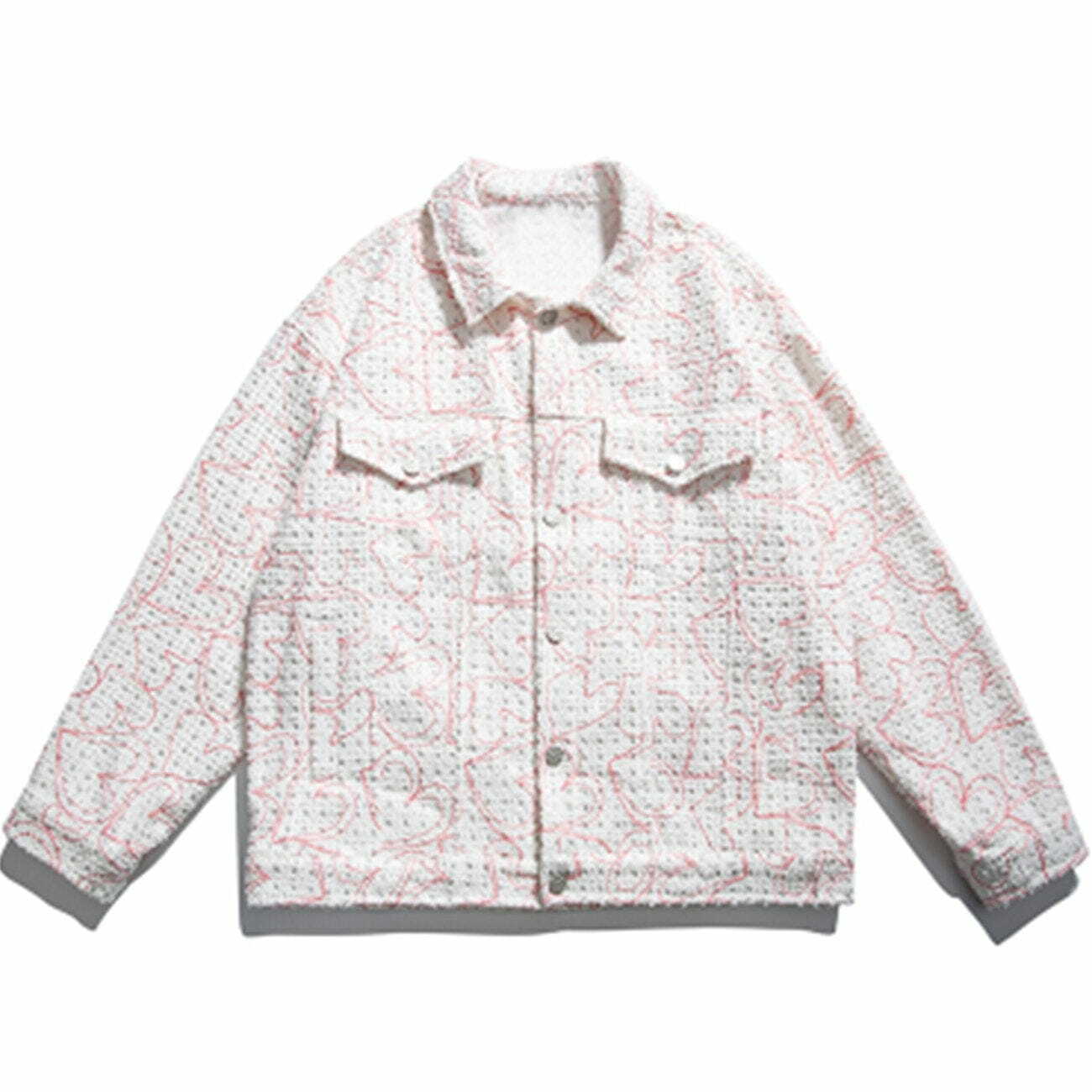 Y2K Love Heart Pattern Hole Jacket - Retro Grunge Summer Outfit for Y2K Party Vibes