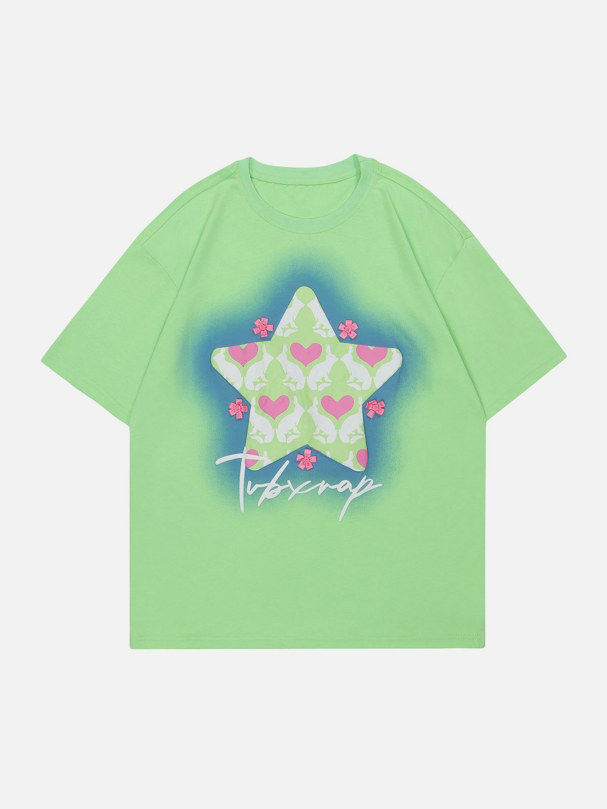 Y2K Love Star Foam Print Tee - Retro 90s Grunge Top for Summer Party Outfits