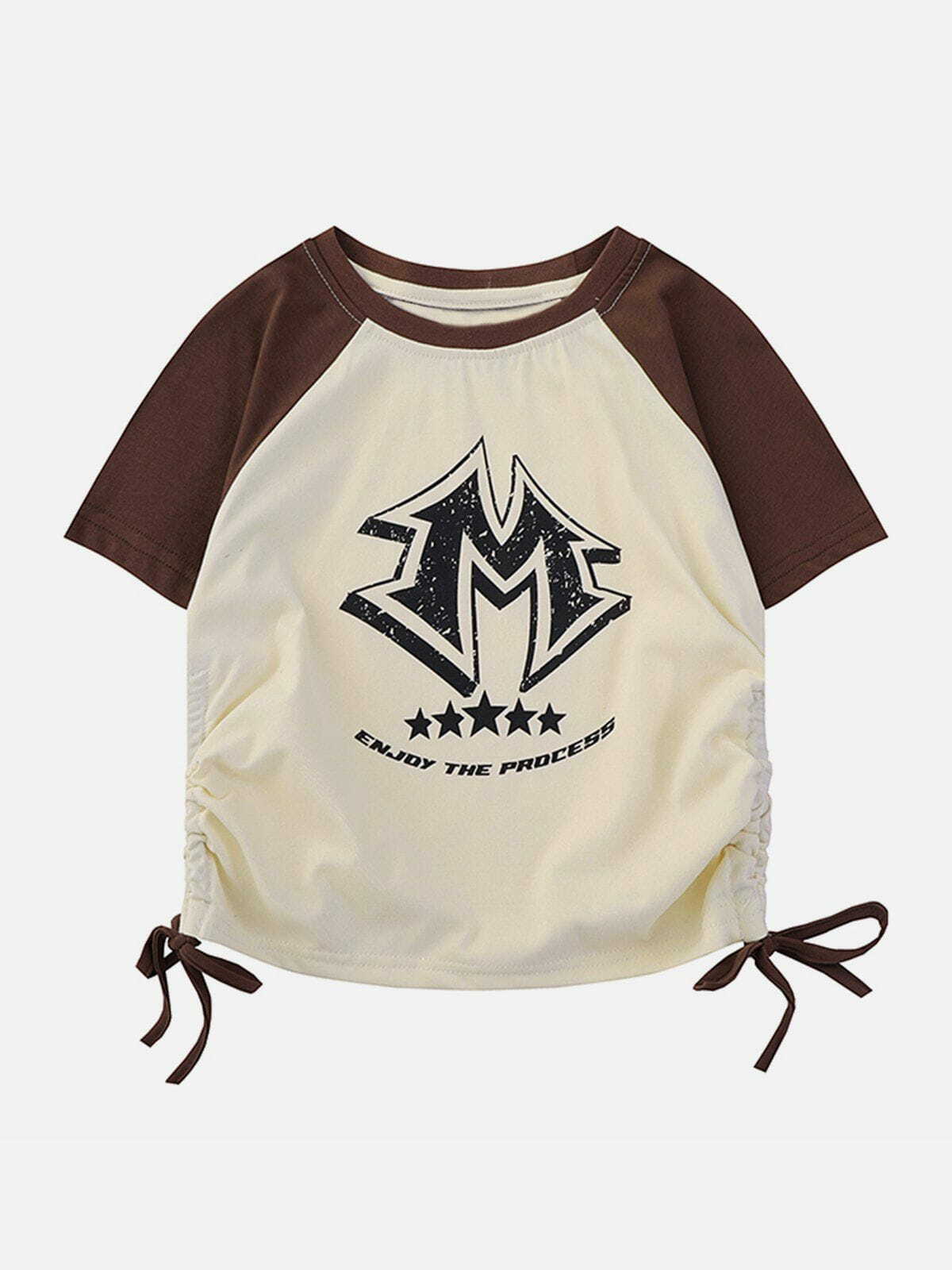 Y2K M Letter Print Drawstring Tee - Retro 90s Grunge Summer Outfit for Women