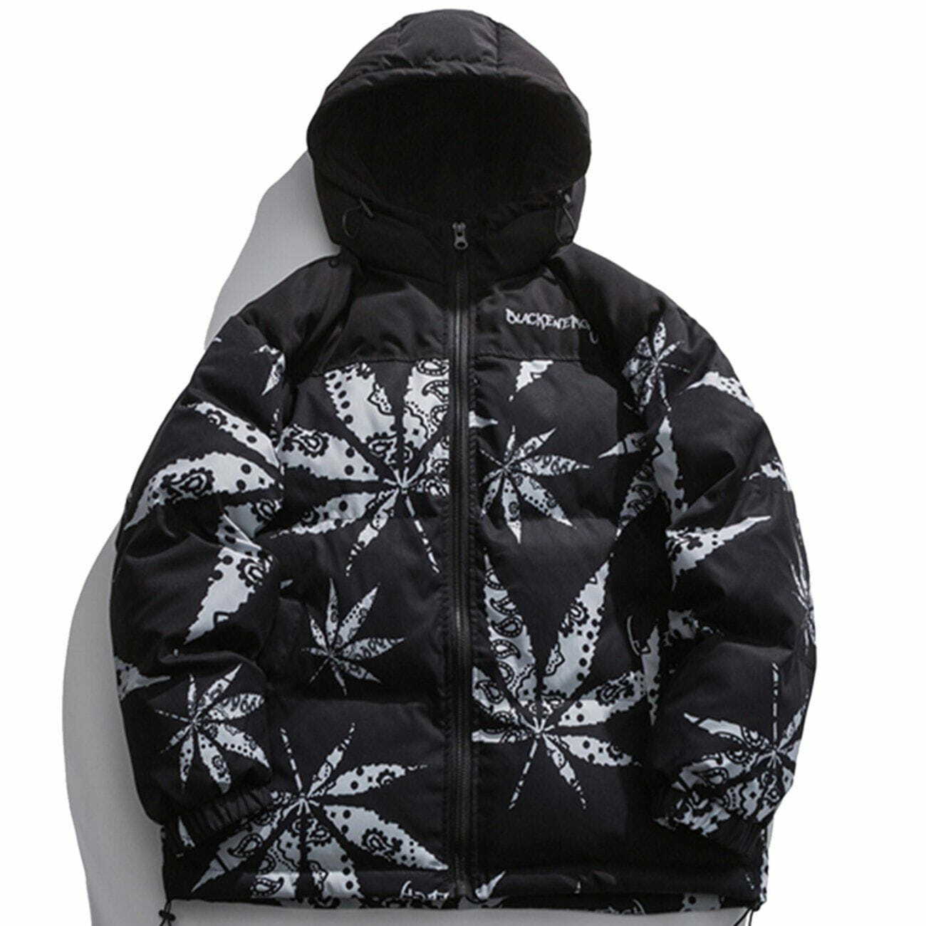 Y2K Maple Leaf Print Winter Coat - Retro 90s Grunge Style for Y2K Outfits & Parties