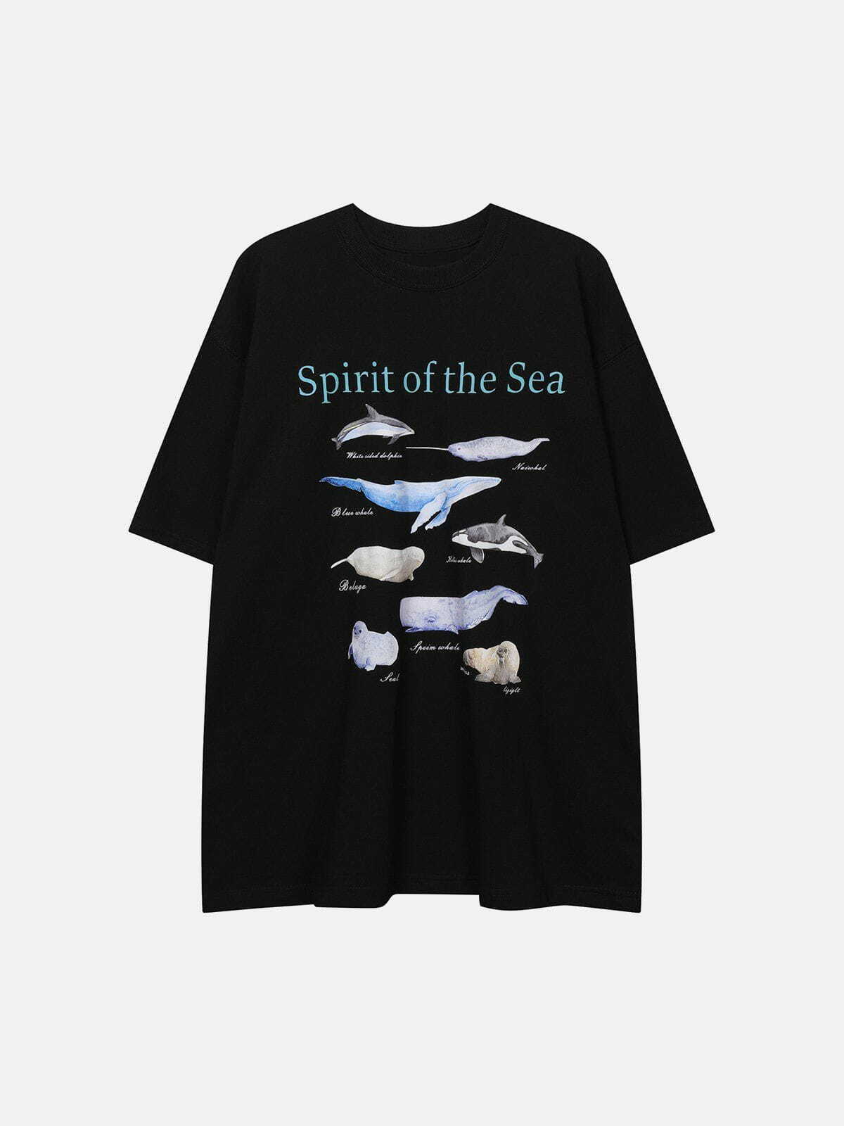 Y2K Marine Animals Graphic Tee - Retro 90s Summer Outfit, Grunge Style Baby Tee