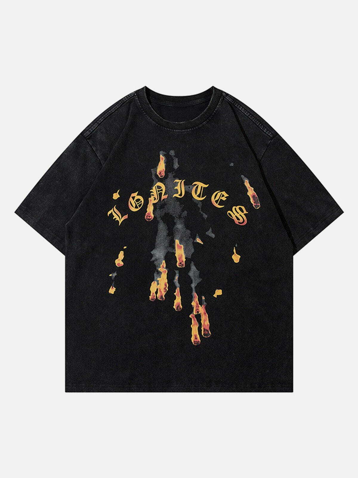 Y2K Meteorite Flame Print Baby Tee - Retro 90s Grunge Summer Outfit for Women