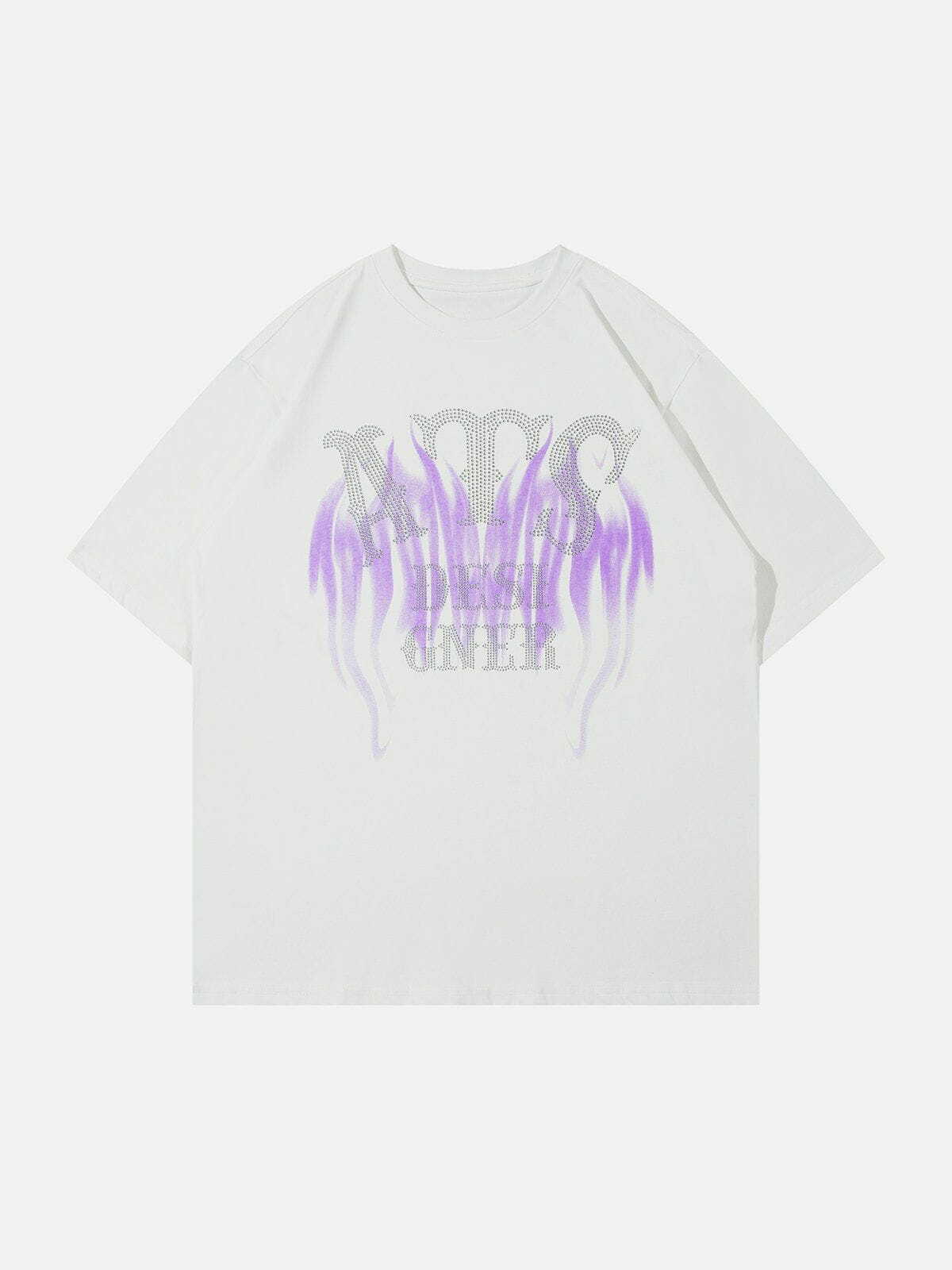 Y2K Monogram Print Tee - Retro 90s Grunge Top for Summer Outfits & Party Looks