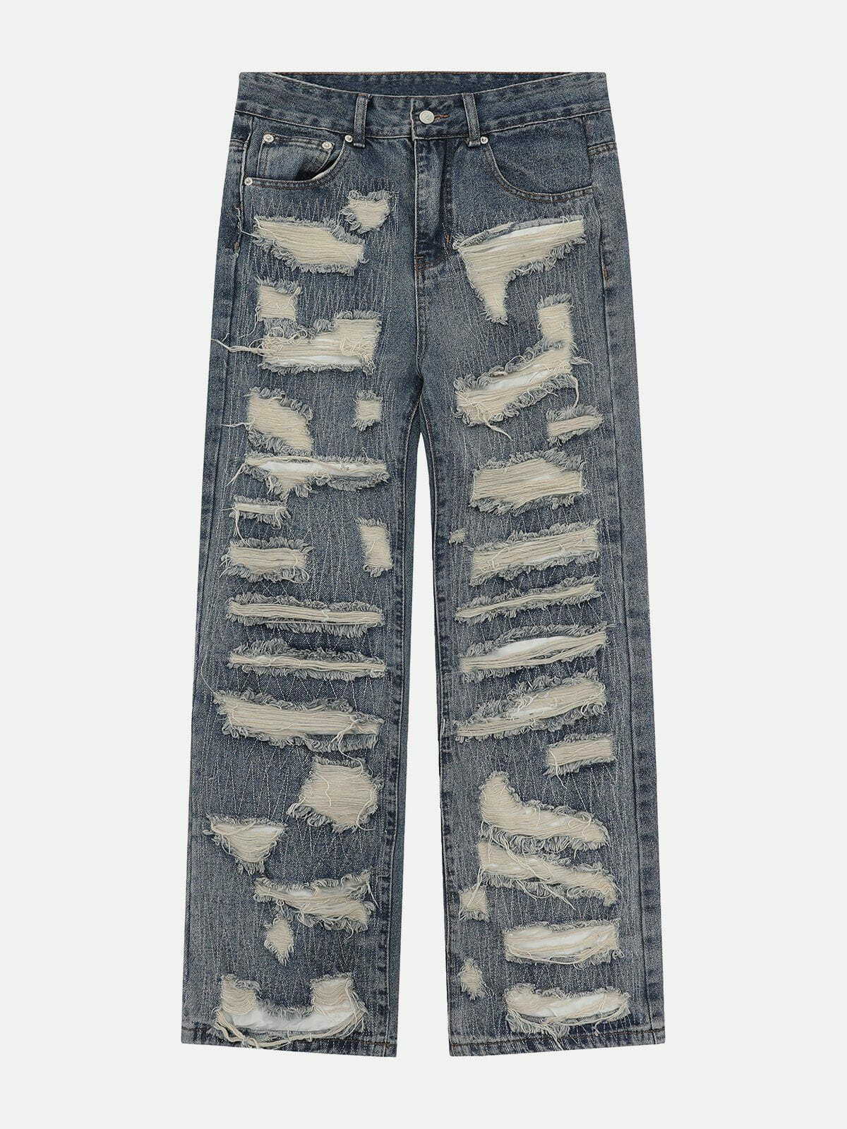 Y2K Multi Hole Jeans: Grunge 90s Fashion for Summer Parties & Retro Outfits