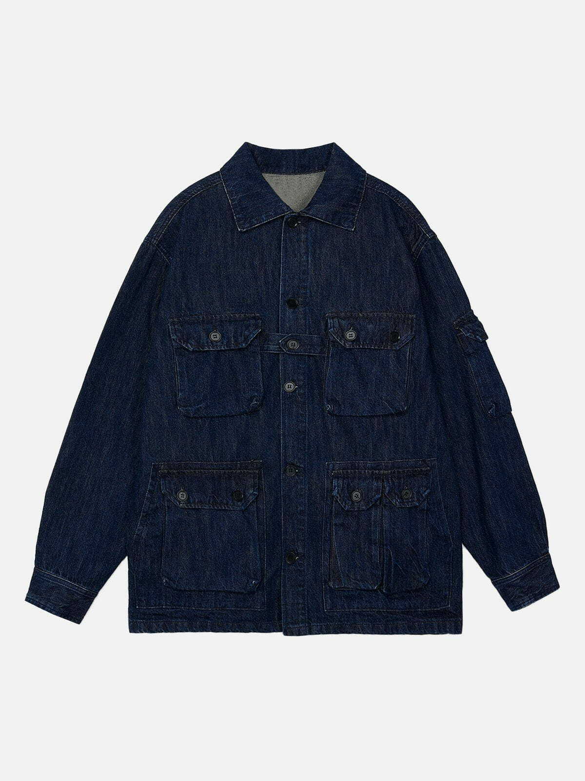 Y2K Multi Pocket Denim Jacket - Retro 90s Grunge Style for Summer Outfits & Parties