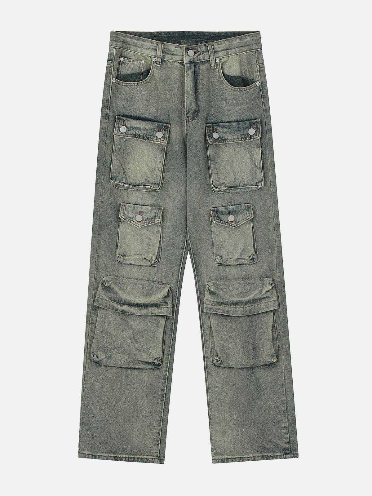 Y2K Multi-Pocket Wash Jeans - Retro 90s Grunge Outfit for Summer Parties & Casual Looks