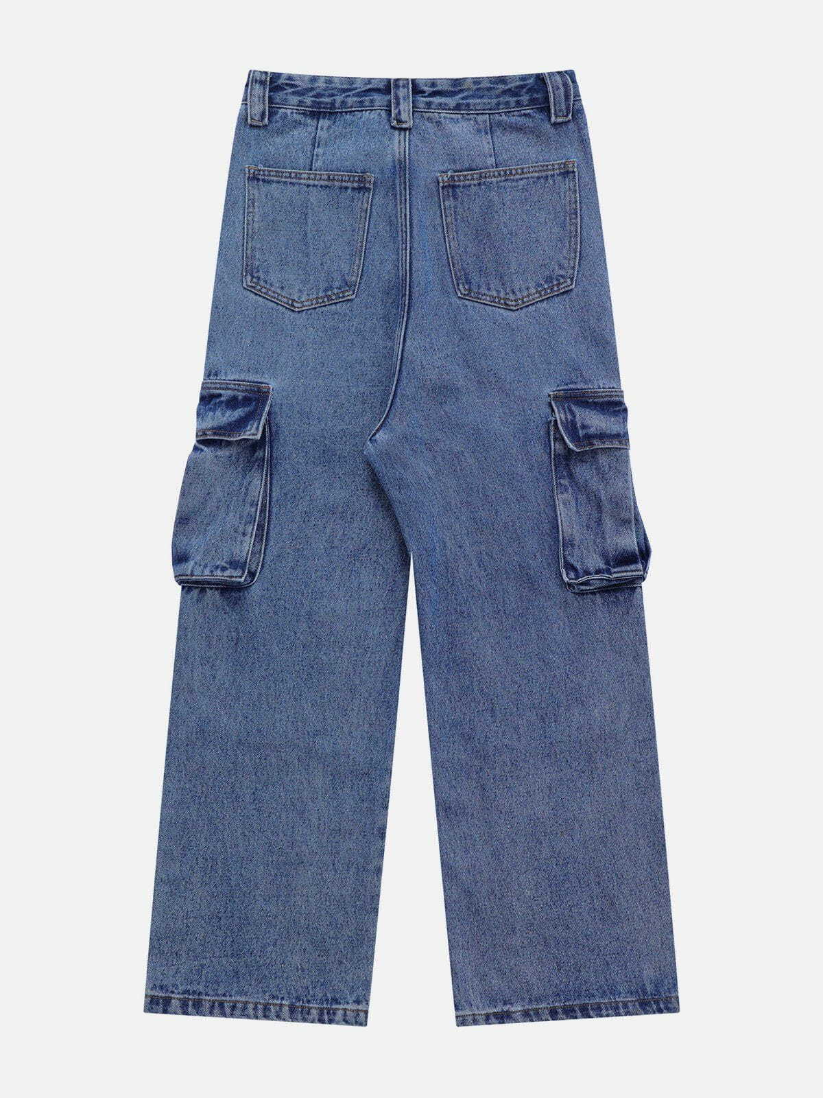 Y2K Multi-Pocket Zip-Up Jeans - Retro 90s Grunge Outfit for Summer Parties & Festivals