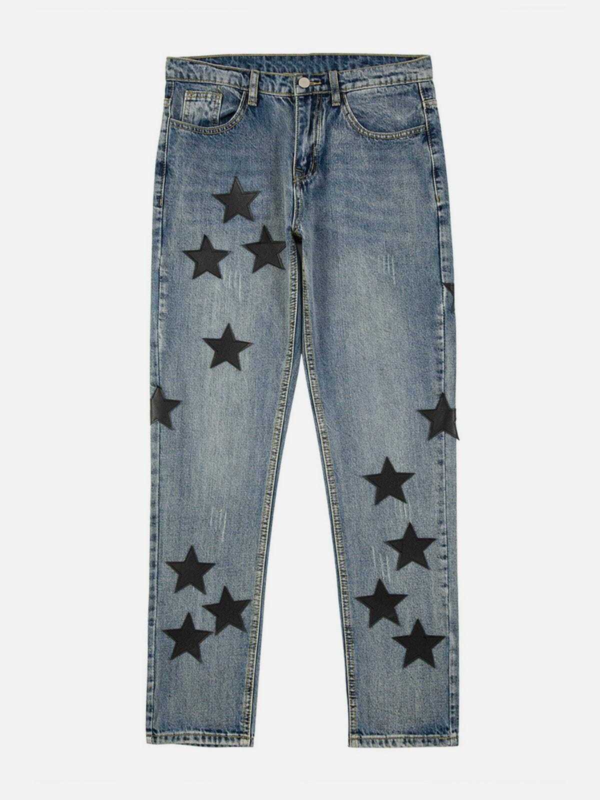 Y2K Multi Star Embroidered Jeans - Retro 90s Grunge Outfit for Summer Parties & Festivals