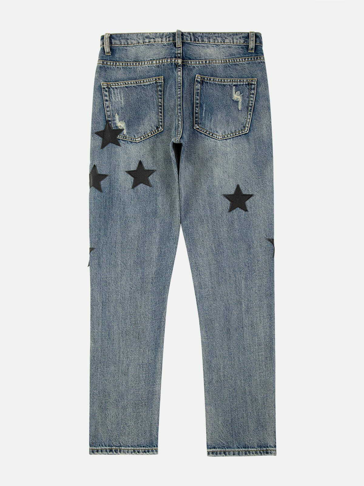 Y2K Multi Star Embroidered Jeans - Retro 90s Grunge Outfit for Summer Parties & Festivals