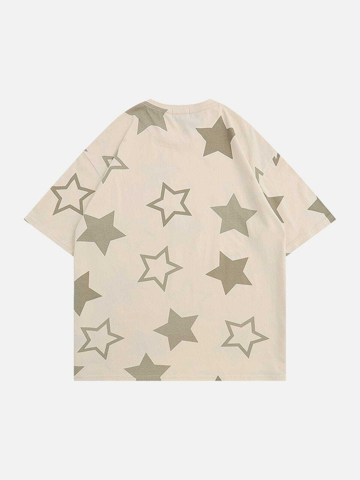 Y2K Multi Star Letter Graphic Tee - Retro 90s Grunge Top for Summer Party Outfits