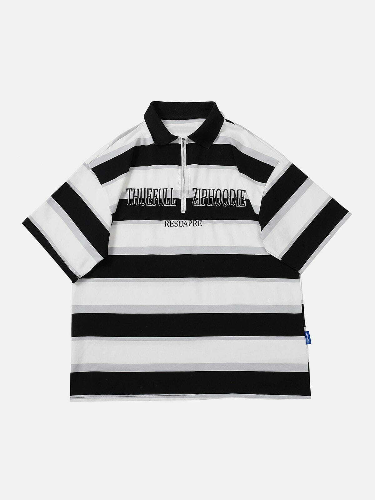 Y2K Multicolor Stripe Embroidered Letter Polo Tee - Retro 90s Grunge Summer Outfit