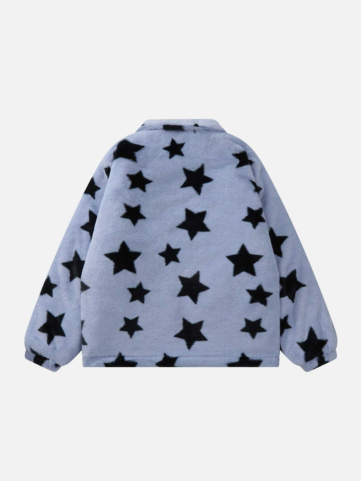 Y2K Oversized Star Print Reversible Sherpa Coat - Retro Grunge 90s Fashion Essential