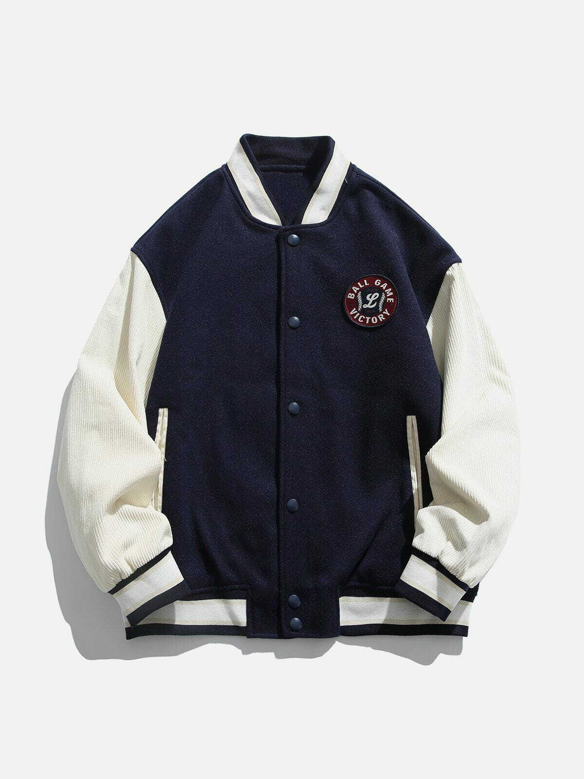 Y2K Patchwork Corduroy Varsity Jacket - Retro 90s Grunge Style for Summer Outfits