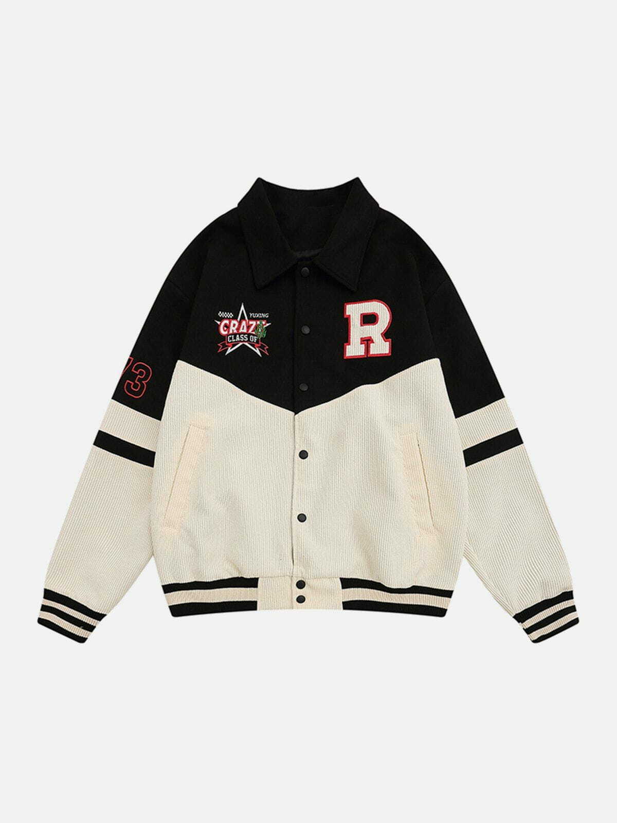 Y2K Patchwork Corduroy Varsity Jacket - Retro 90s Grunge Style for Summer Outfits