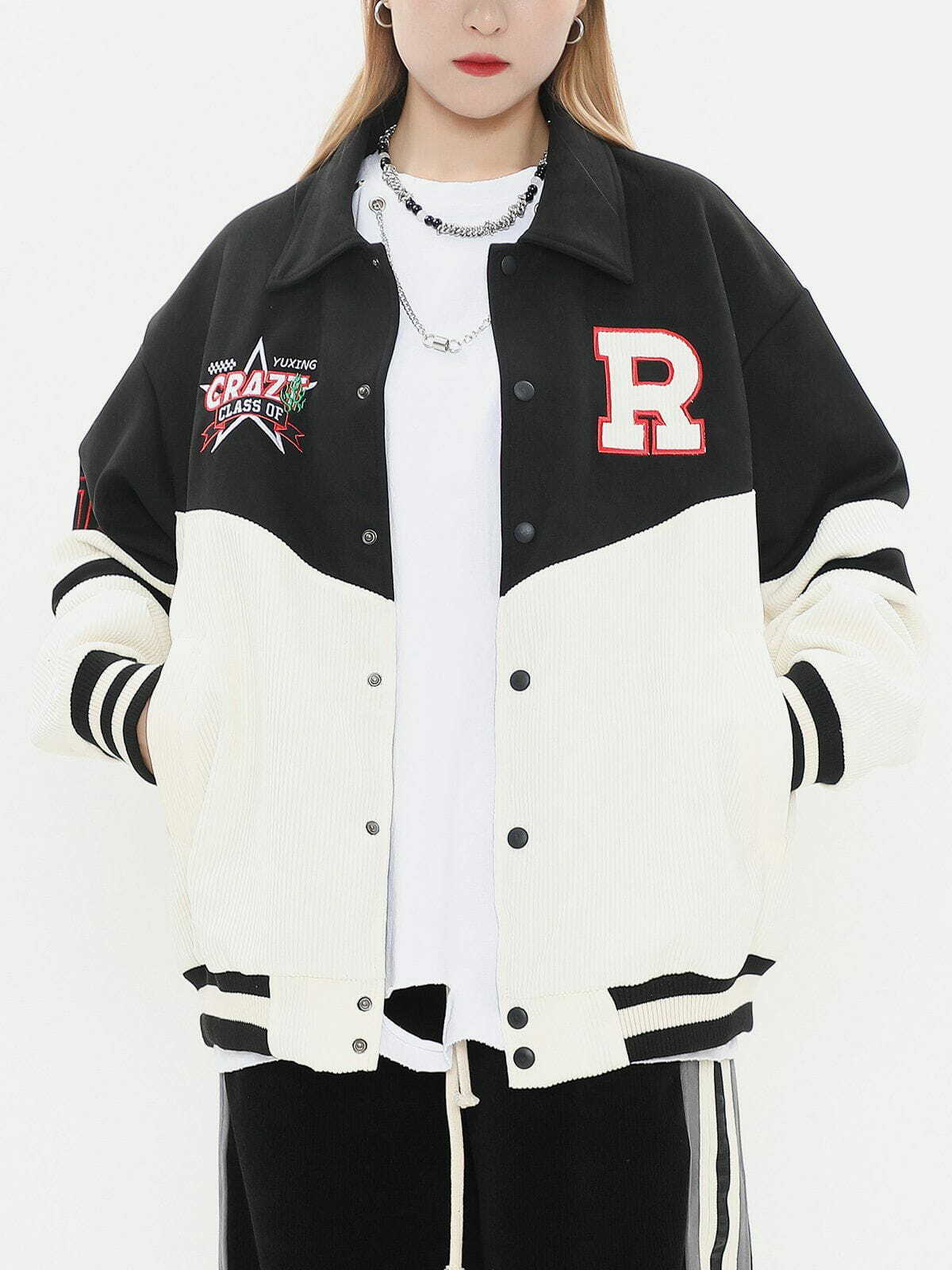 Y2K Patchwork Corduroy Varsity Jacket - Retro 90s Grunge Style for Summer Outfits