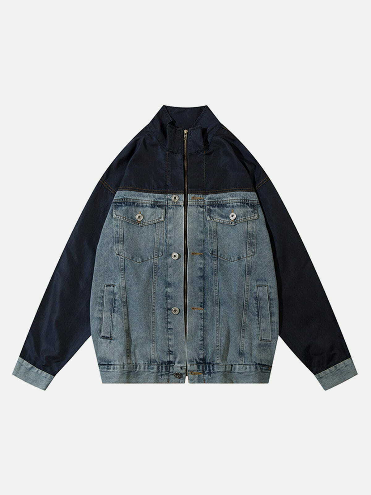 Y2K Patchwork Denim Jacket - Retro 90s Grunge Outfit for Summer Parties & Festivals