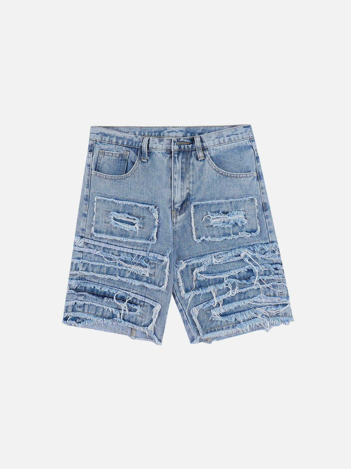 Y2K Patchwork Denim Shorts - Retro 90s Grunge Summer Outfit for Y2K Style Lovers