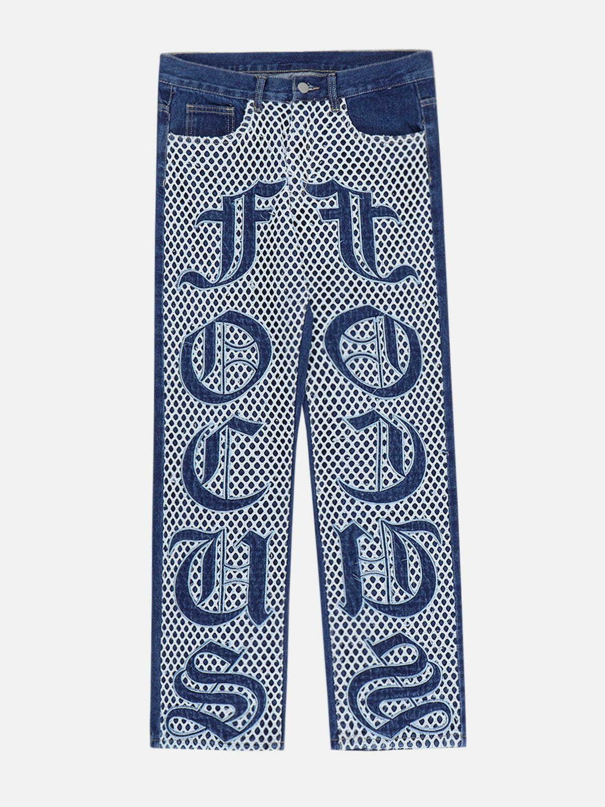 Y2K Patchwork Embroidered Gothic Jeans - Retro 90s Grunge Outfit for Summer Parties