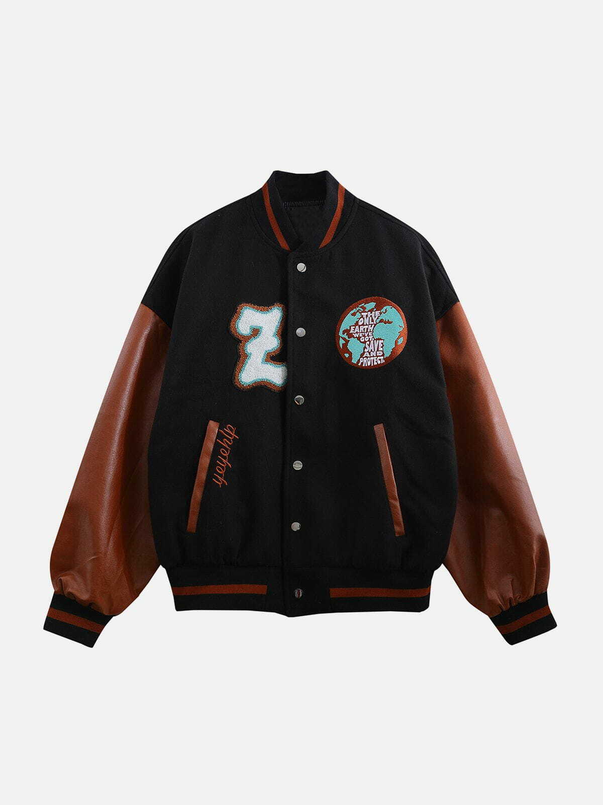 Y2K Patchwork Flocked Letter Varsity Jacket - Retro 90s Grunge Style for Summer Outfits