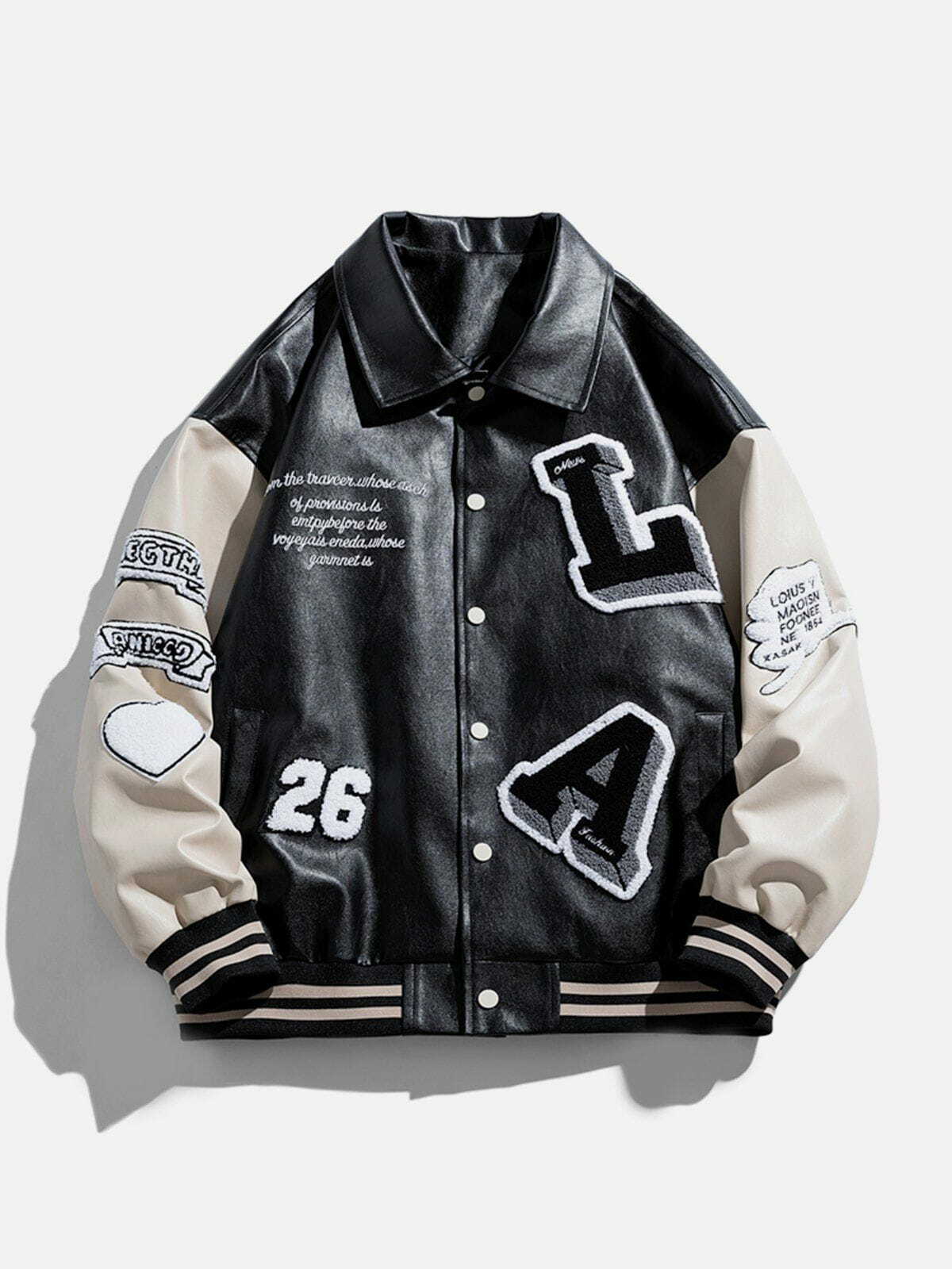 Y2K Patchwork Flocking Letter PU Jacket - Retro 90s Grunge Style for Summer Outfits