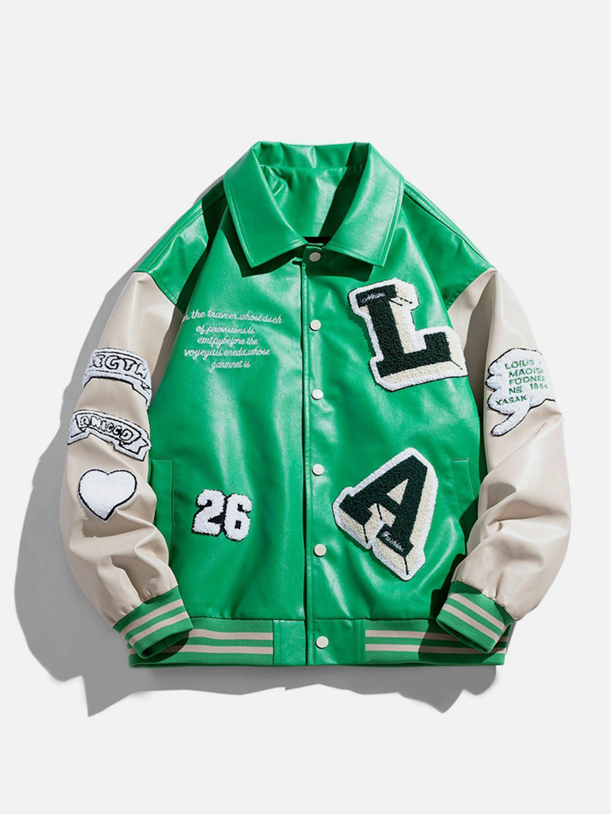 Y2K Patchwork Flocking Letter PU Jacket - Retro 90s Grunge Style for Summer Outfits