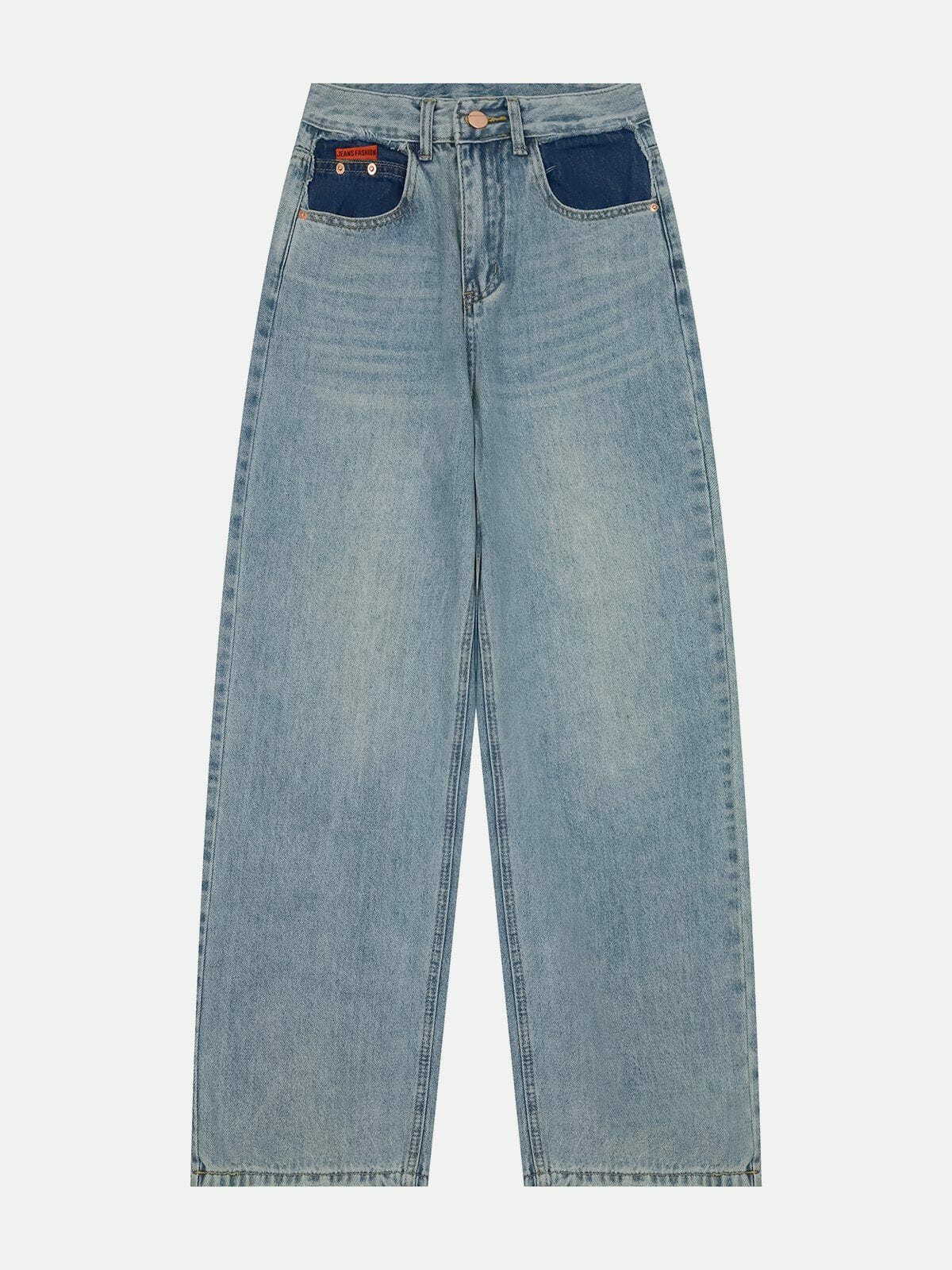 Y2K Patchwork Pocket Jeans - Retro 90s Grunge Outfit for Summer Parties & Clubbing