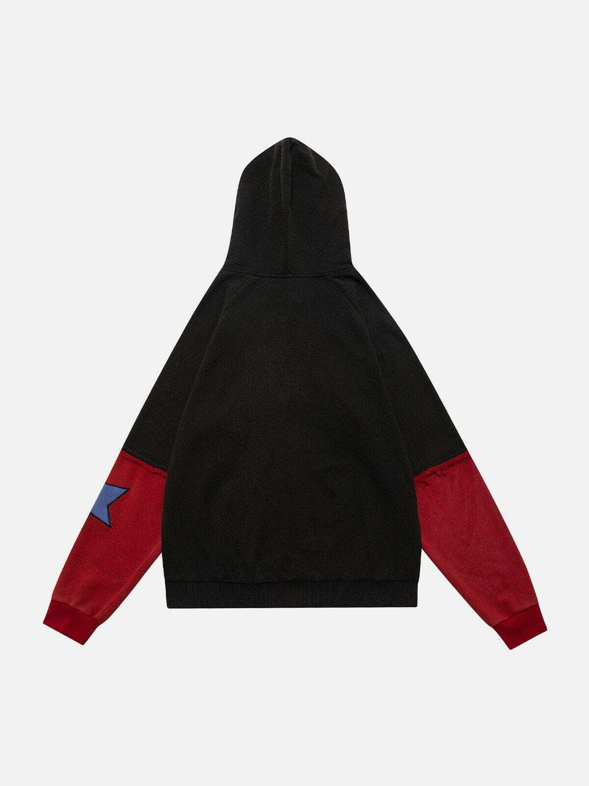 Y2K Patchwork Star Zip Up Hoodie - Retro Grunge 90s Summer Outfit for Y2K Vibes