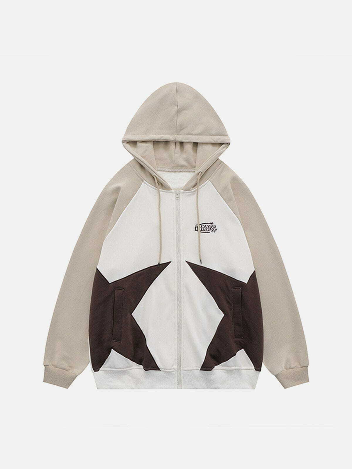 Y2K Patchwork Star Zip Up Hoodie - Retro Grunge 90s Summer Outfit for Y2K Vibes