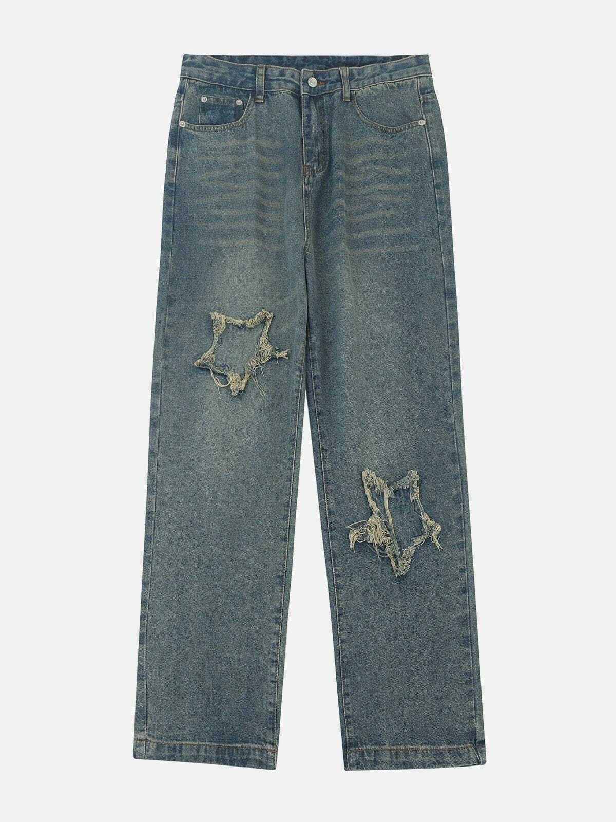 Y2K Patchwork Washed Jeans - Retro 90s Grunge Outfit for Summer Parties & Casual Looks