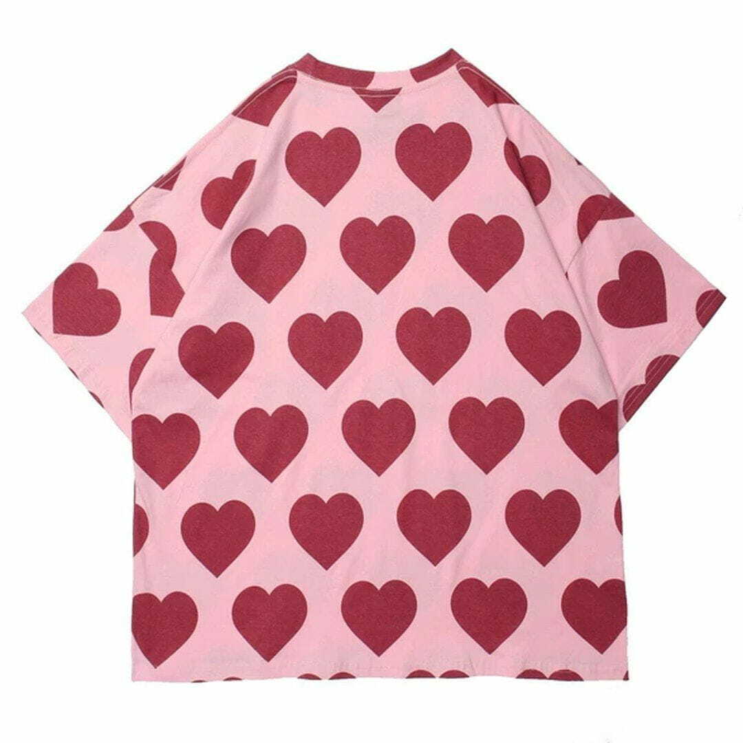 Y2K Peach Heart Print Baby Tee - Retro 90s Grunge Summer Outfit for Women