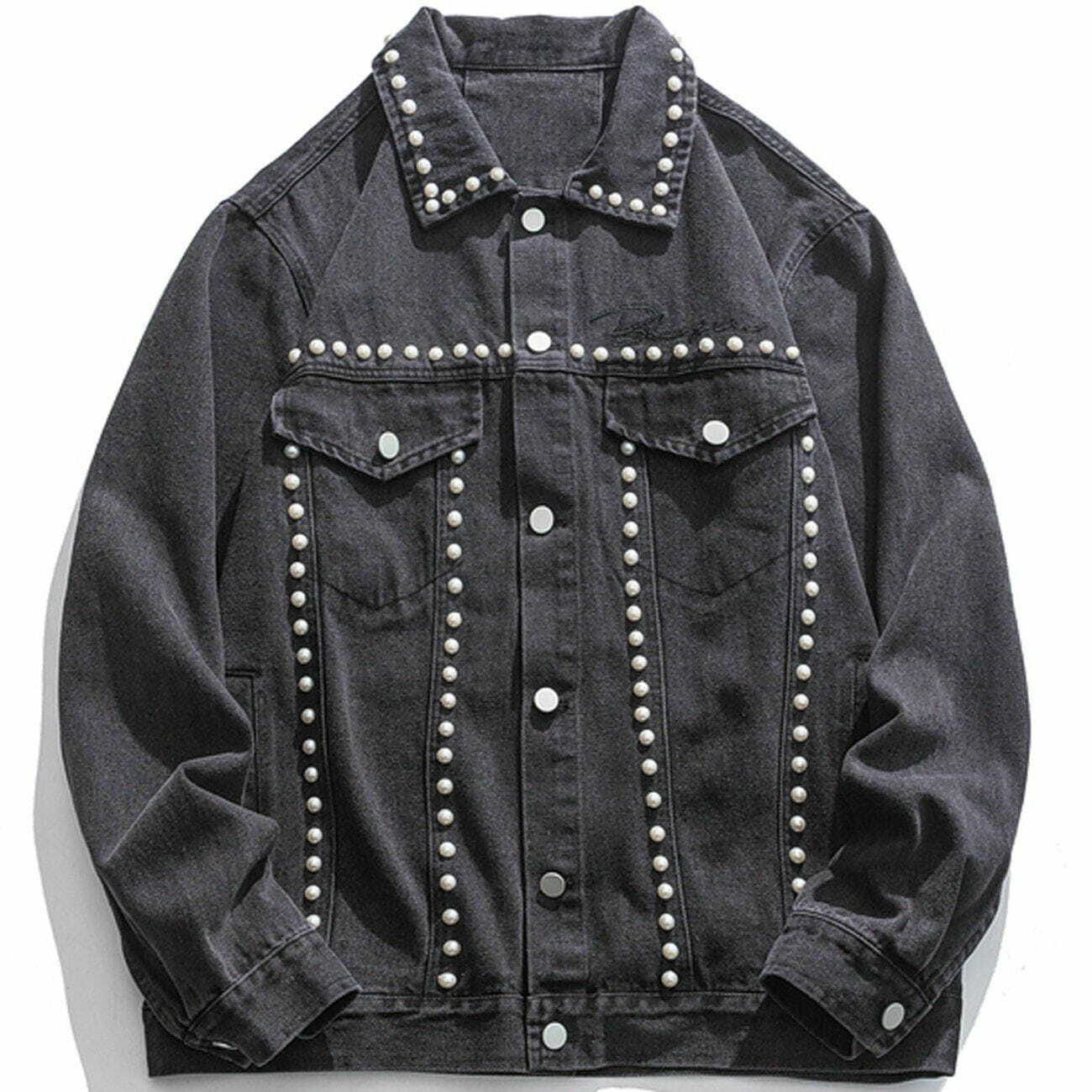 Y2K Pearl Denim Jacket - Retro 90s Grunge Summer Outfit for Y2K Party & Club Looks