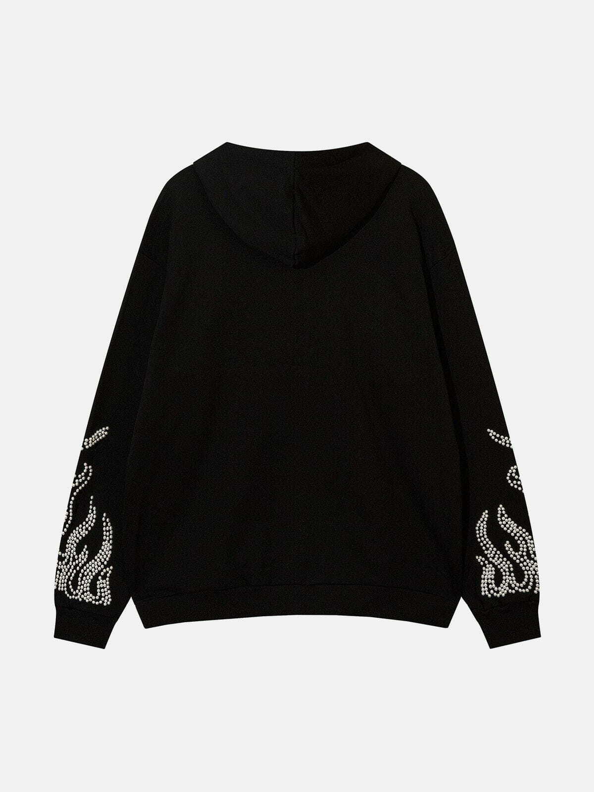 Y2K Pearl Flame Sleeve Hoodie - Retro 90s Grunge Outfit for Summer Parties & Festivals